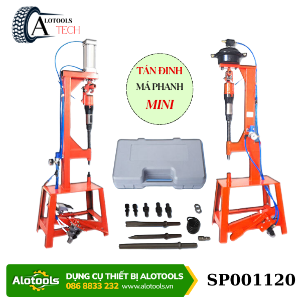 Máy đục rive má phanh khí nén kiểu đứng – Tích hợp súng khí C4 – Điều khiển bằng chân
