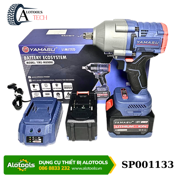 Máy vặn bu lông dùng pin 21V Yamasu YMS-M800BL – Lực siết 850N.m, 2 pin 4.5Ah, chuyên tháo lốp, gầm xe, xây dựng