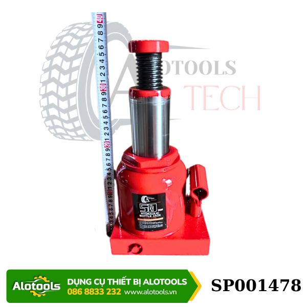 Kích thủy lực chai 50 tấn ALOTOOLSTECH | Kích đội xe tải nặng, xe đầu kéo, máy công trình