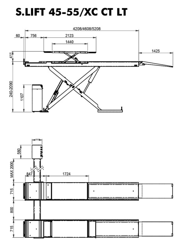 Bàn nâng dài của cầu nâng cắt kéo Super Lift 55XC