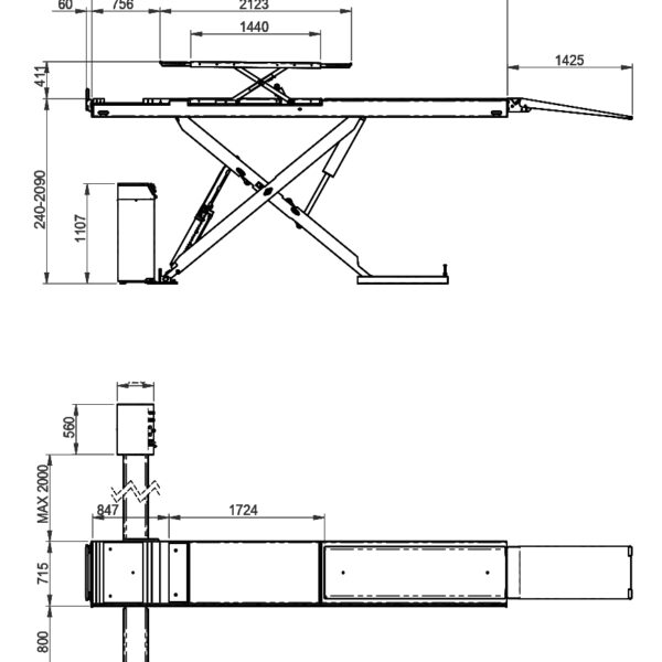 Bàn nâng dài của cầu nâng cắt kéo Super Lift 55XC