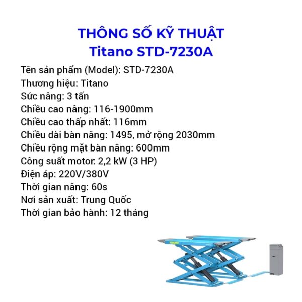 Cầu nâng cắt kéo STD-7230A thiết kế nhỏ gọn, đặt nổi