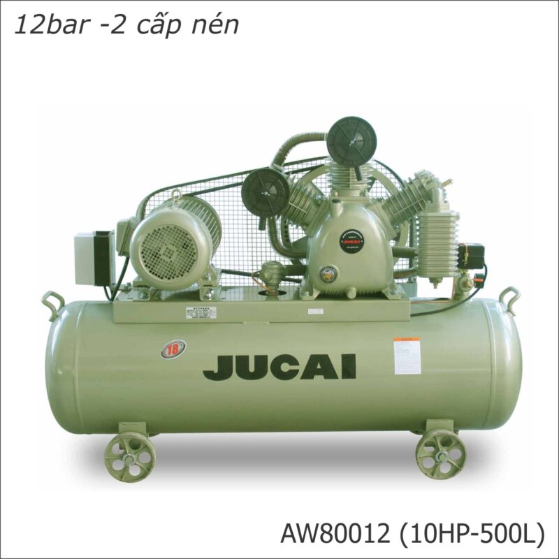 Máy nén khí 2 cấp 10HP AW80012-500L, 12 bar, bình 500L, lưu lượng 800L/p.