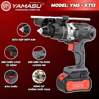 Máy khoan vít pin Yamasu YMS-KT13 20V tải nặng, đầu kẹp Autolock Ø13mm 2 máy khoan pin 80Nm - hình 2