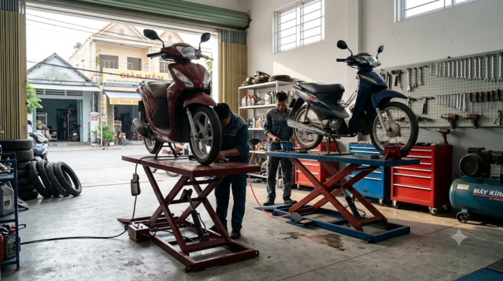 bàn nâng xe máy điện thủy lực