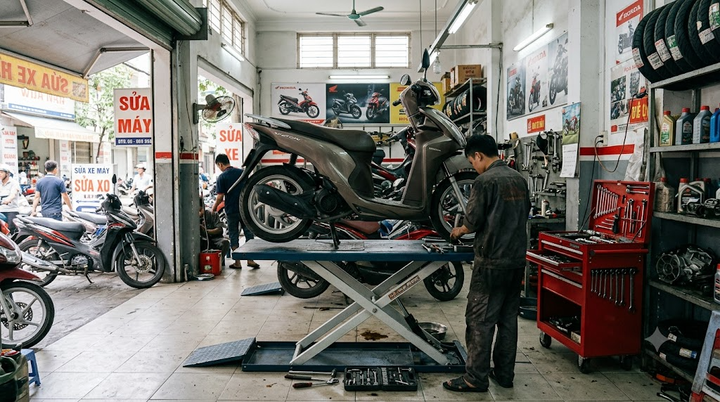 Cẩm nang chọn bàn nâng xe máy bền bỉ cho tiệm sửa xe 2 bàn nâng xe máy