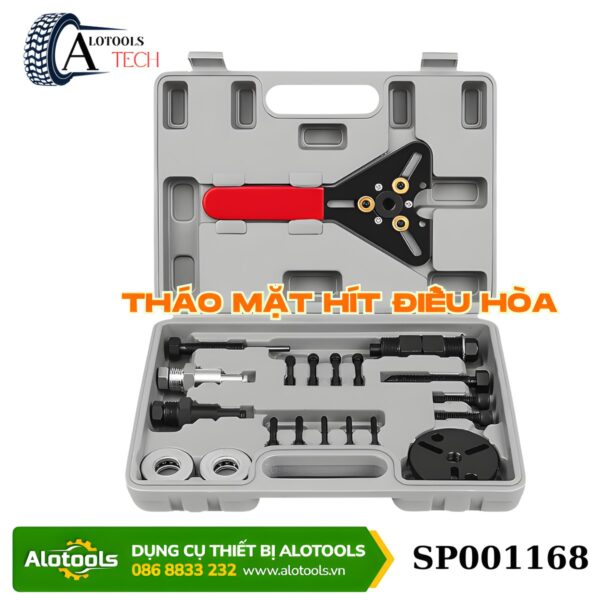 Bộ vam tháo mặt hít điều hòa ô tô đầy đủ chi tiết trong hộp nhựa xám Alotools