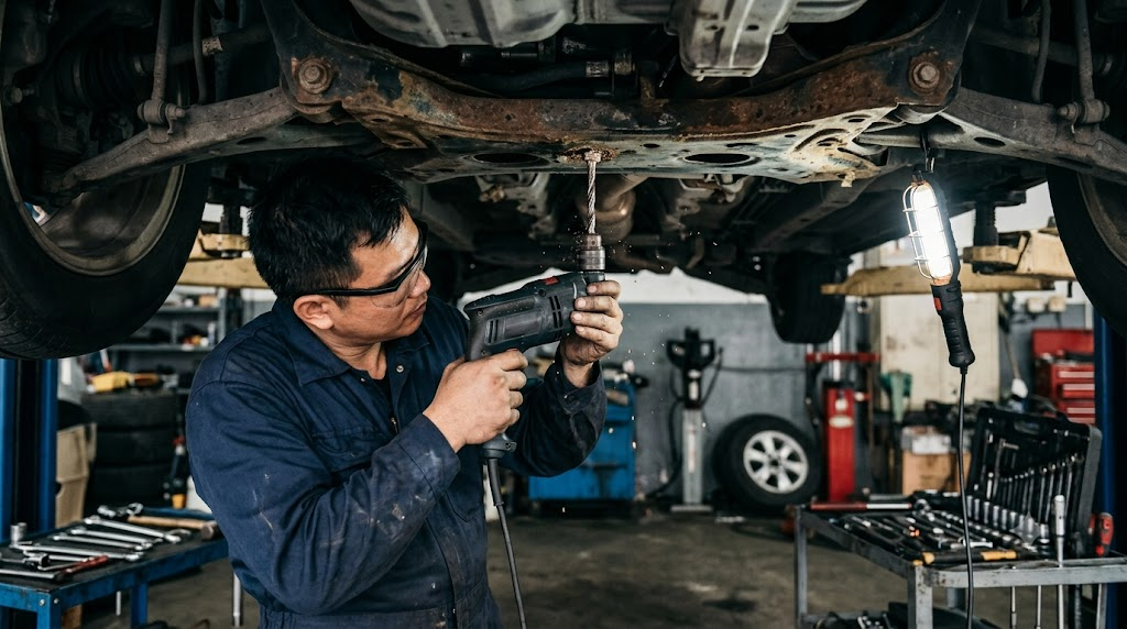 Cách lấy ốc gãy ren gầm xe con bằng máy khoan sắt 2 cách lấy ốc gãy ren gầm