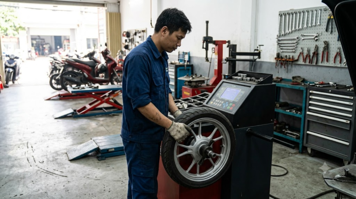 cân bằng động bánh xe máy