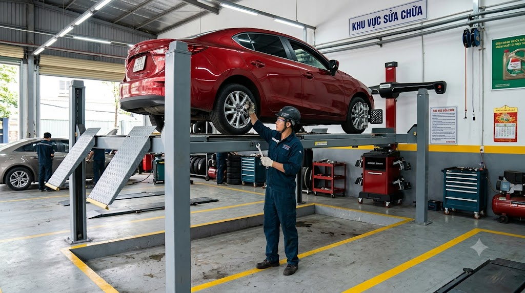 Cầu nâng 4 trụ cân chỉnh góc đặt bánh xe và sửa gầm 2 cầu nâng 4 trụ