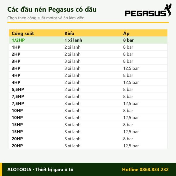 Đầu máy nén khí 1/2HP Pegasus 1 xi lanh, áp 8 bar 5 đầu máy nén khí 1/2HP - hình 3