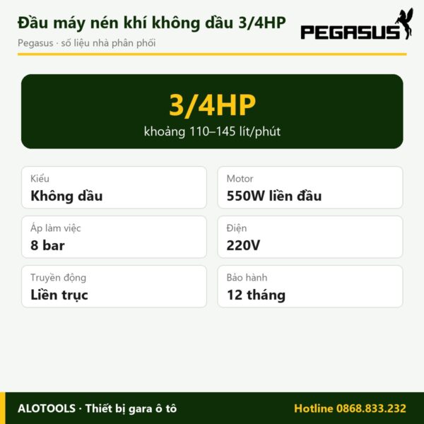 đầu máy nén khí không dầu 3/4HP - hình 2