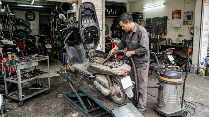 máy hút bụi hút nước dọn sạch cốp xe tay ga