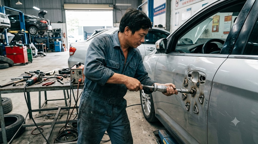 gò nắn cánh cửa móp