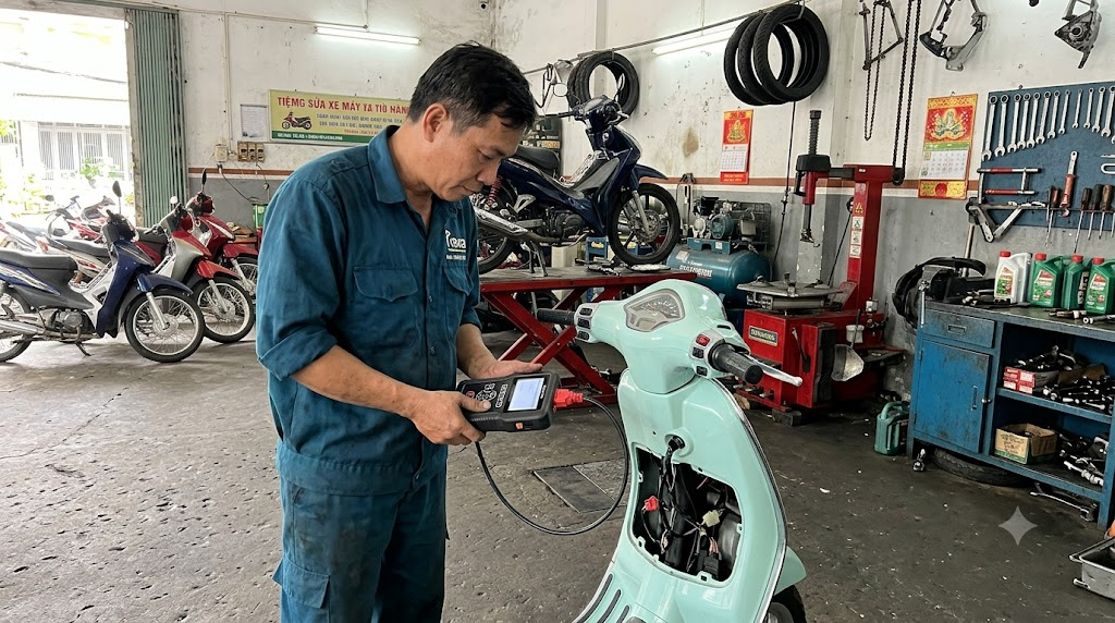 Máy đọc lỗi xe máy chẩn đoán xe Vespa Piaggio chuẩn thợ 2 máy đọc lỗi xe máy chẩn đoán xe Vespa
