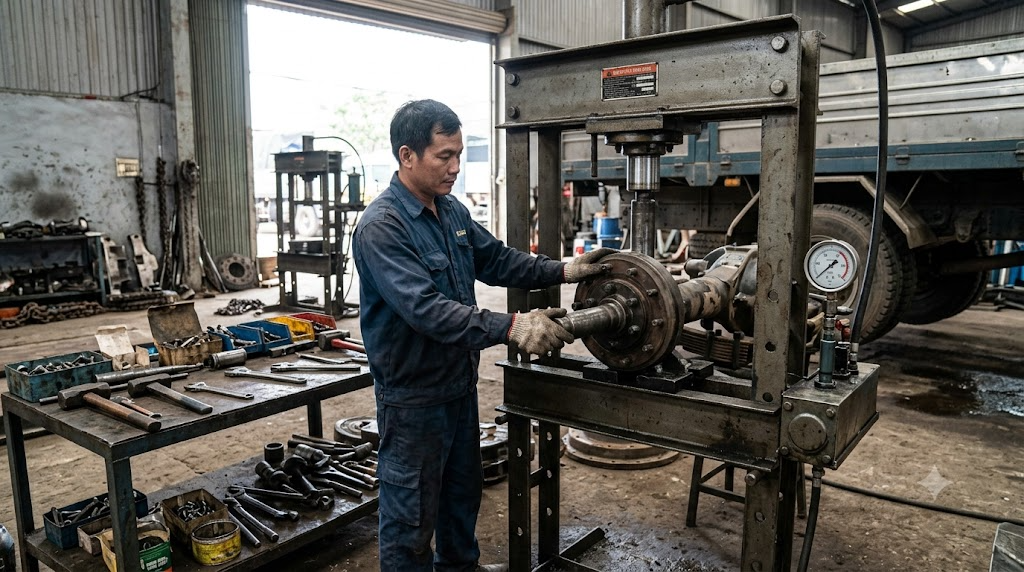máy ép thủy lực xưởng xe tải