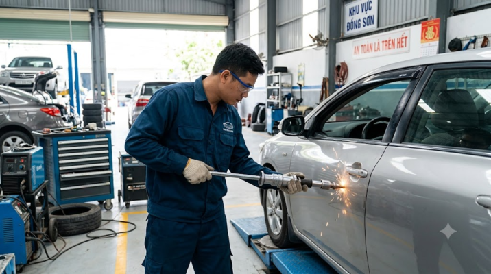 máy hàn rút tôn và đồ nghề kéo nắn