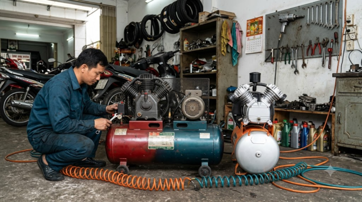máy nén khí cho tiệm xe máy
