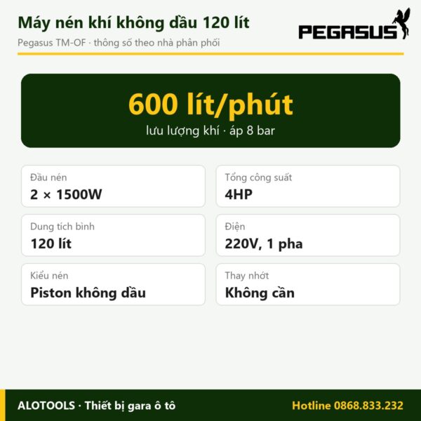máy nén khí không dầu 120 lít 4HP - hình 2