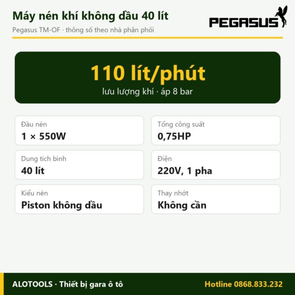 máy nén khí không dầu 40 lít 550W - hình 2