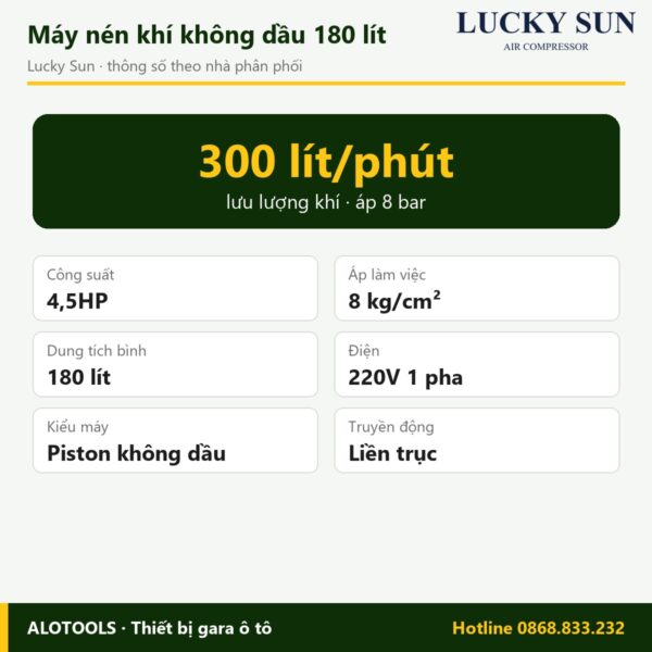 Máy nén khí không dầu Lucky Sun 180 lít 4,5HP, khí sạch, điện 220V 4 máy nén khí không dầu Lucky Sun 180 lít - hình 2