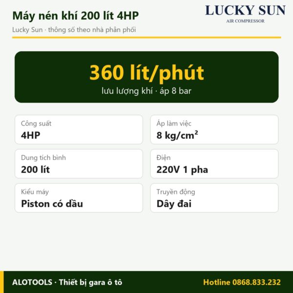máy nén khí Lucky Sun 200 lít 4HP 8 bar - hình 2