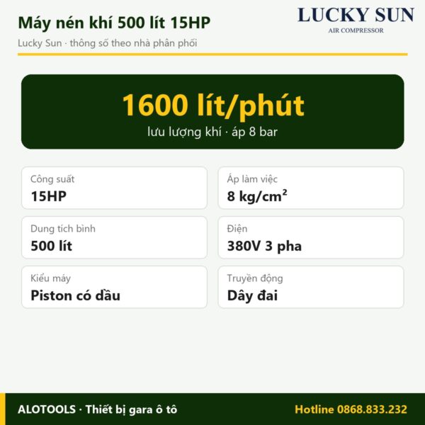 máy nén khí Lucky Sun 500 lít 15HP 8 bar - hình 2