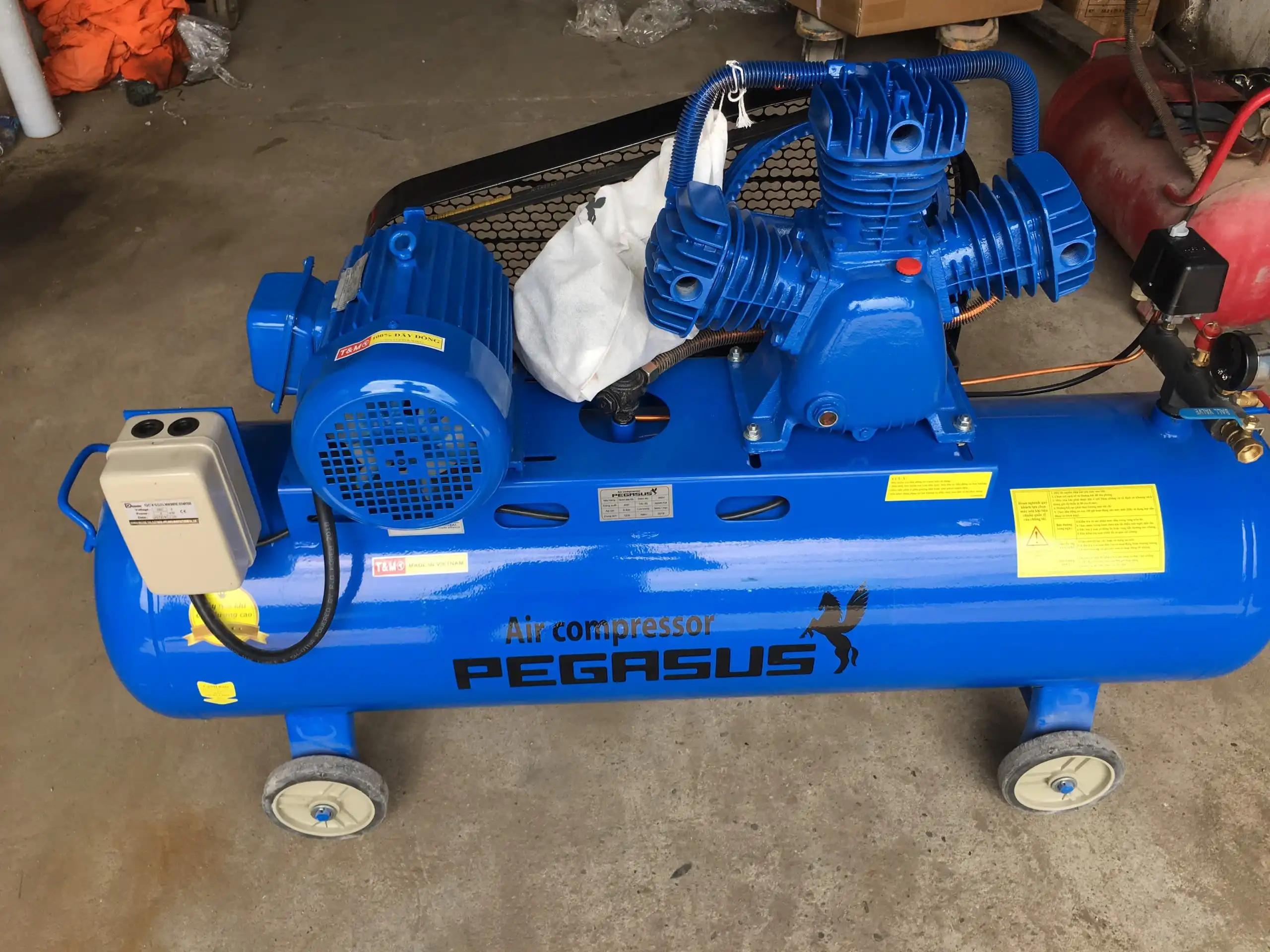 Máy nén khí Pegasus 4HP 120 lít dây đai, áp 8 bar, điện 380V 15 Máy Pegasus 4HP 120 lít - ảnh 3