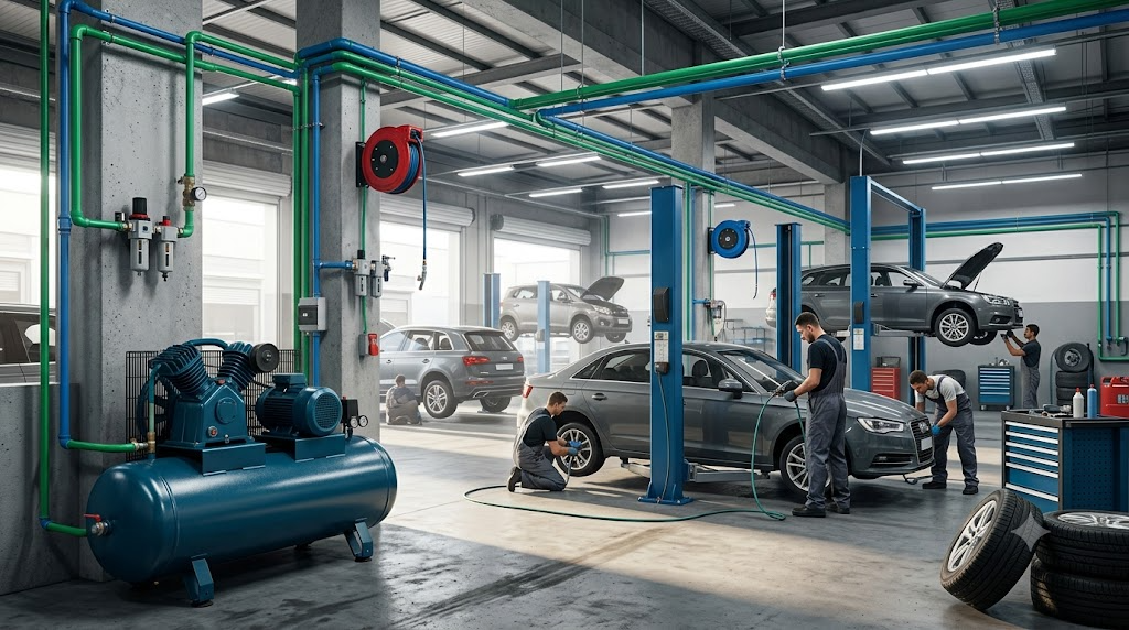 máy nén khí piston và hệ thống đường hơi xưởng