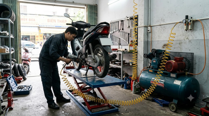 máy nén khí và dụng cụ khí nén cho tiệm xe máy