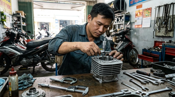 panme đo lỗ trong kiểm tra đường kính nòng xe máy