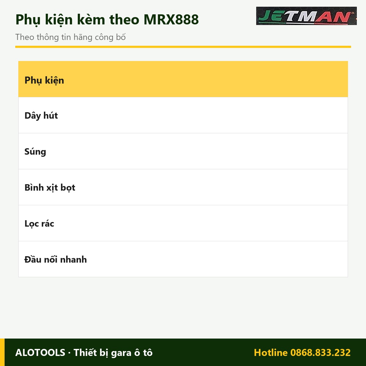 Máy rửa xe Jetman MRX888 2800W, áp lực 80 – 150 bar 5 Phụ kiện kèm theo máy rửa xe Jetman MRX888