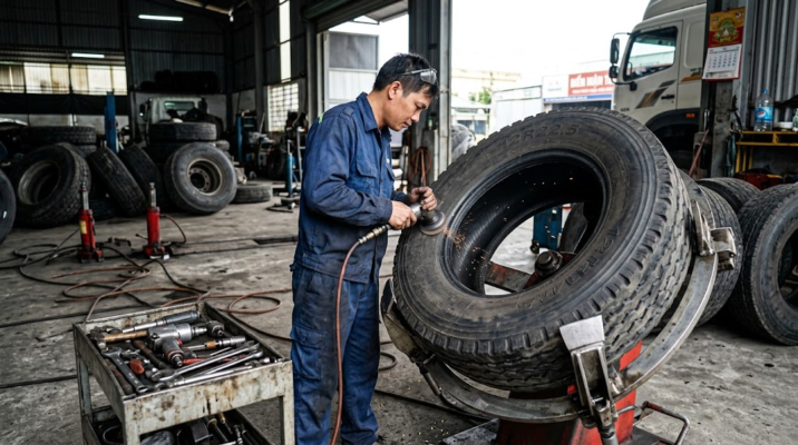 quy trình vá vỏ xe tải chuẩn kỹ thuật
