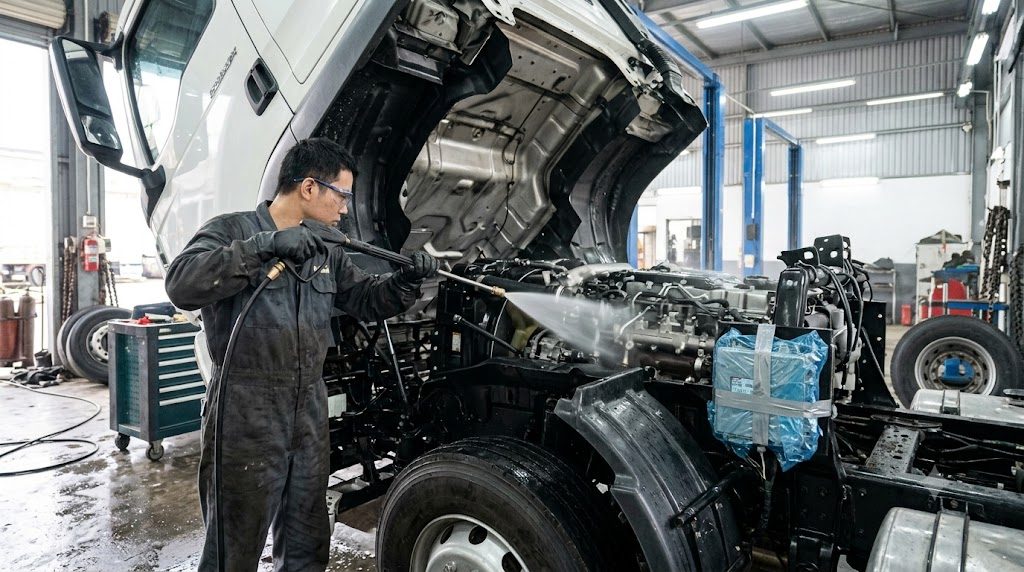 Rửa khoang máy xe tải máy điện
