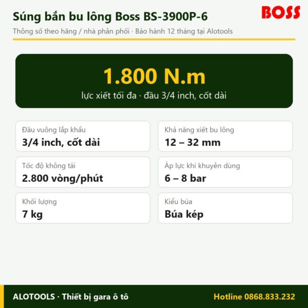 Súng bắn bu lông Boss BS-3900P-6 3/4 inch, lực xiết 1.800 N.m 7 súng bắn bu lông Boss BS-3900P-6 - hình 3