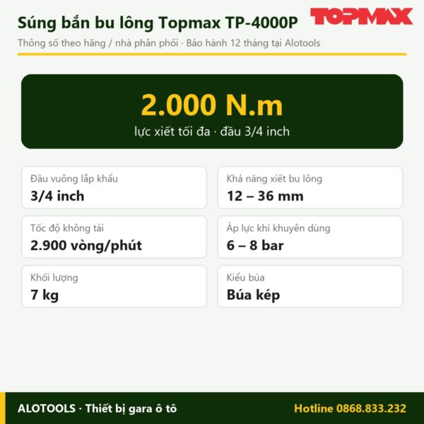 Súng bắn bu lông Topmax TP-4000P 3/4 inch, lực xiết 2.000 N.m 5 súng bắn bu lông Topmax TP-4000P - hình 2
