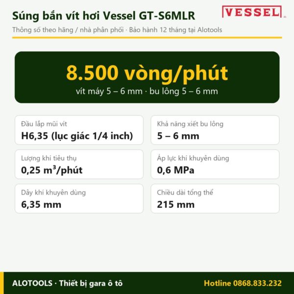 súng bắn vít hơi Vessel GT-S6MLR - hình 4
