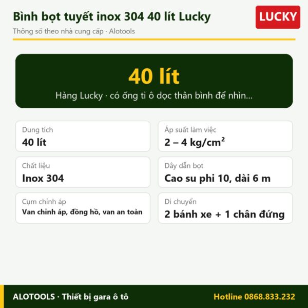 bình bọt tuyết inox 40 lít Lucky - thông số