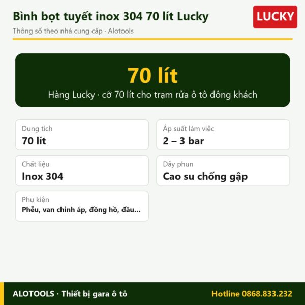 bình bọt tuyết inox 70 lít Lucky - thông số