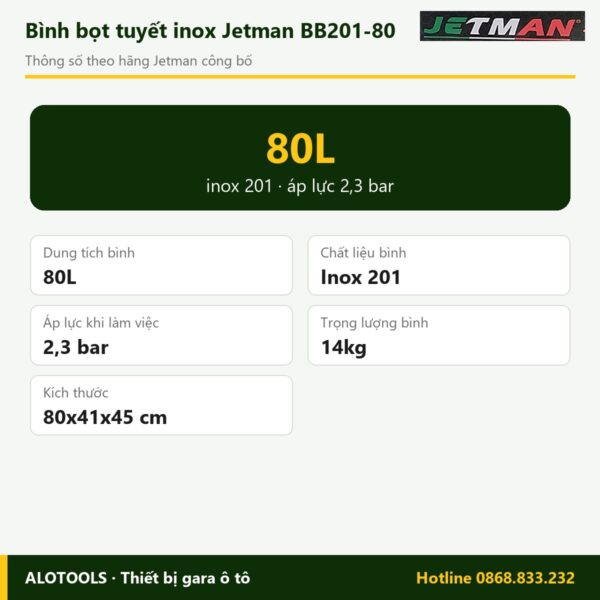 Thông số bình bọt tuyết Jetman BB201-80