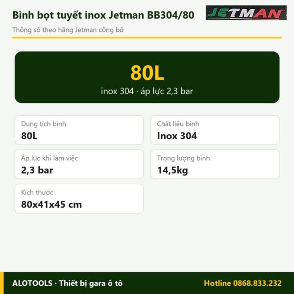Thông số bình bọt tuyết Jetman BB304-80
