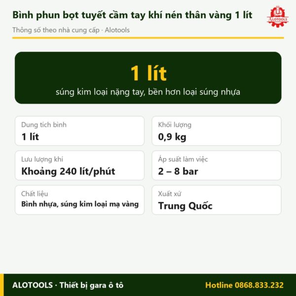 bình phun bọt tuyết khí nén thân vàng - thông số