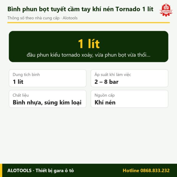 bình phun bọt tuyết khí nén Tornado - thông số