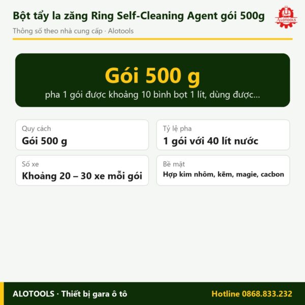 Bột tẩy la zăng Ring Self-Cleaning Agent gói 500g 5 bột tẩy la zăng 500g - thông số