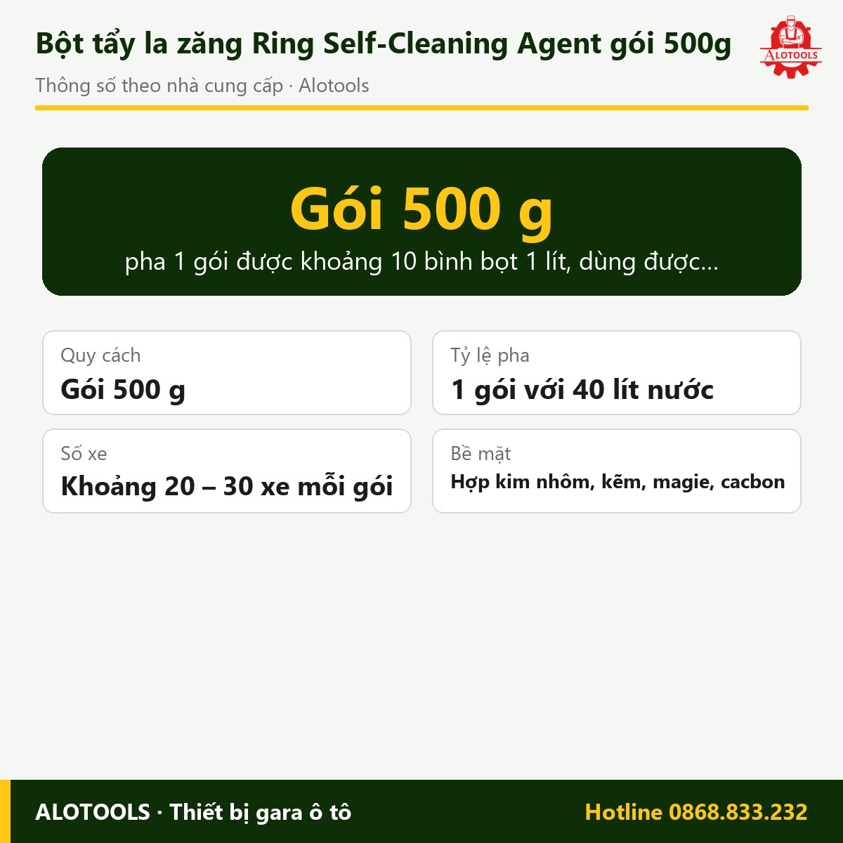 Bột tẩy la zăng Ring Self-Cleaning Agent gói 500g 2 bột tẩy la zăng 500g - thông số