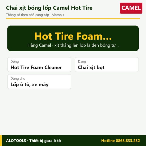 chai xịt bóng lốp Camel - thông số