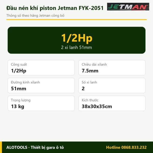 Thông số đầu nén khí Jetman FYK-2051