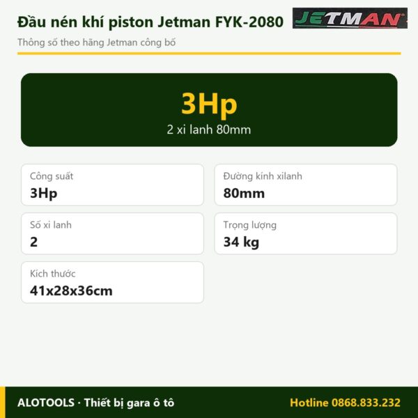 Thông số đầu nén khí Jetman FYK-2080