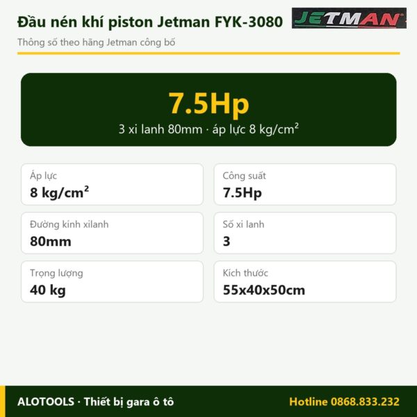 Thông số đầu nén khí Jetman FYK-3080