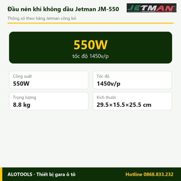 Thông số đầu nén khí không dầu Jetman JM-550